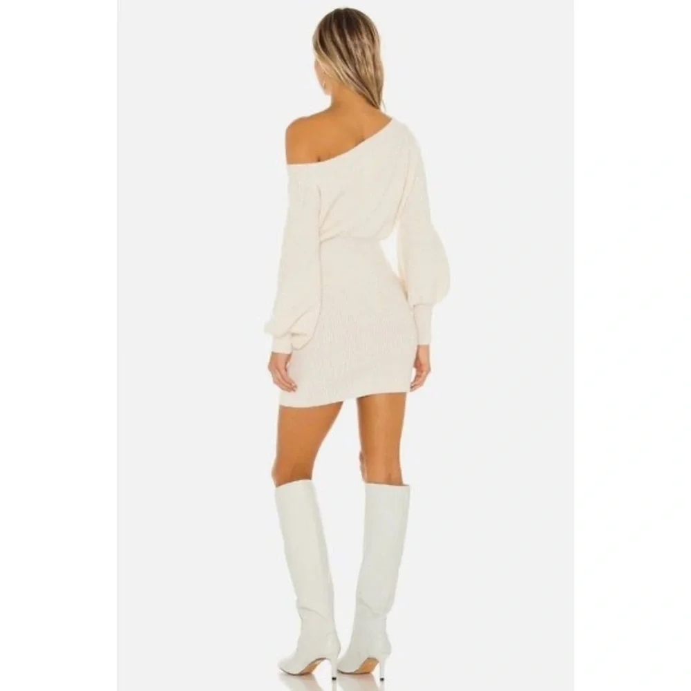 Dot rebecca off the shoulder dress in cream size L. - Picture 2 of 5